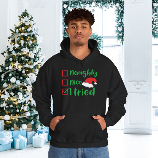 Naughty; Nice; I Tried Adult Heavy Blend™ Hooded Sweatshirt