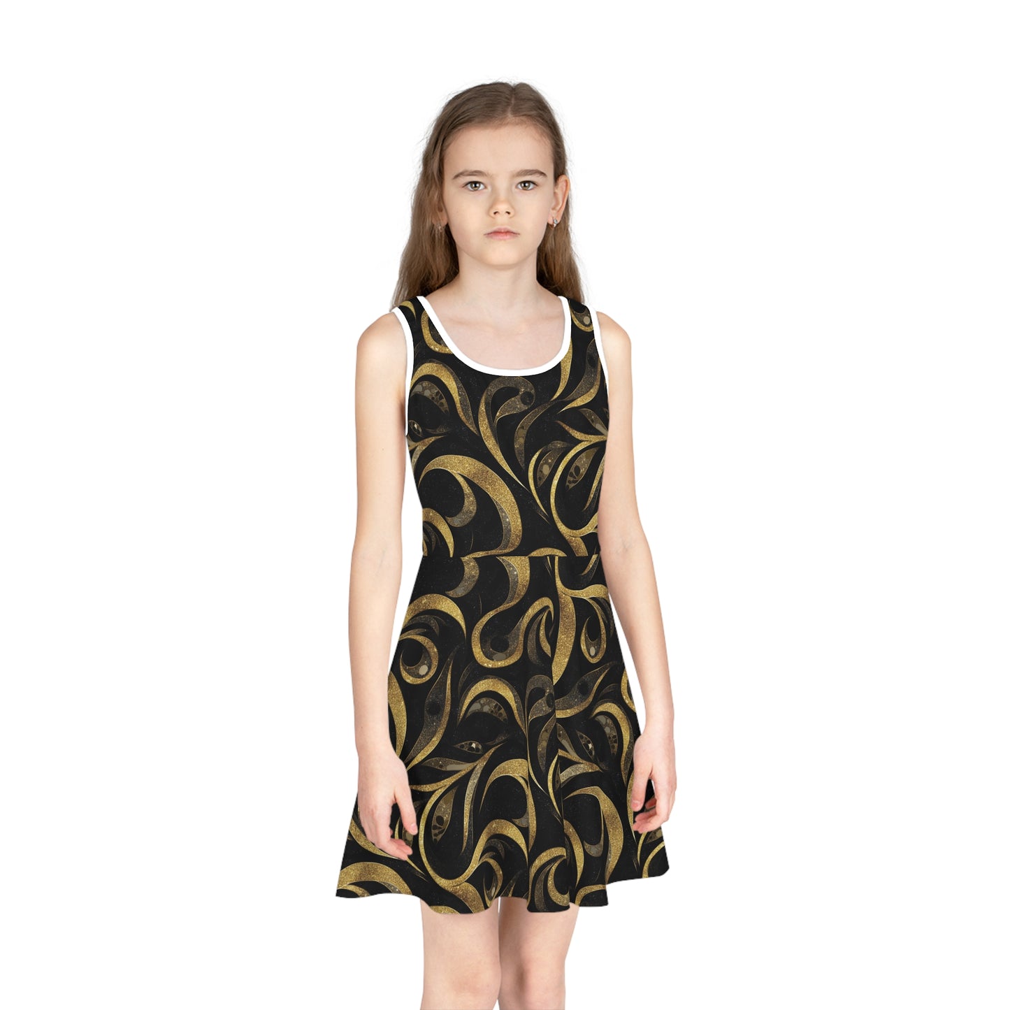 Golden Noir Swirl Girls' Sleeveless Sundress