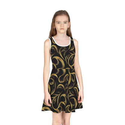 Golden Noir Swirl Girls' Sleeveless Sundress