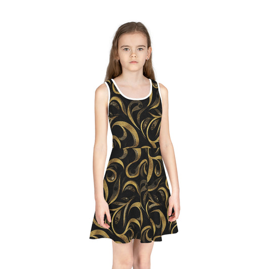 Golden Noir Swirl Girls' Sleeveless Sundress