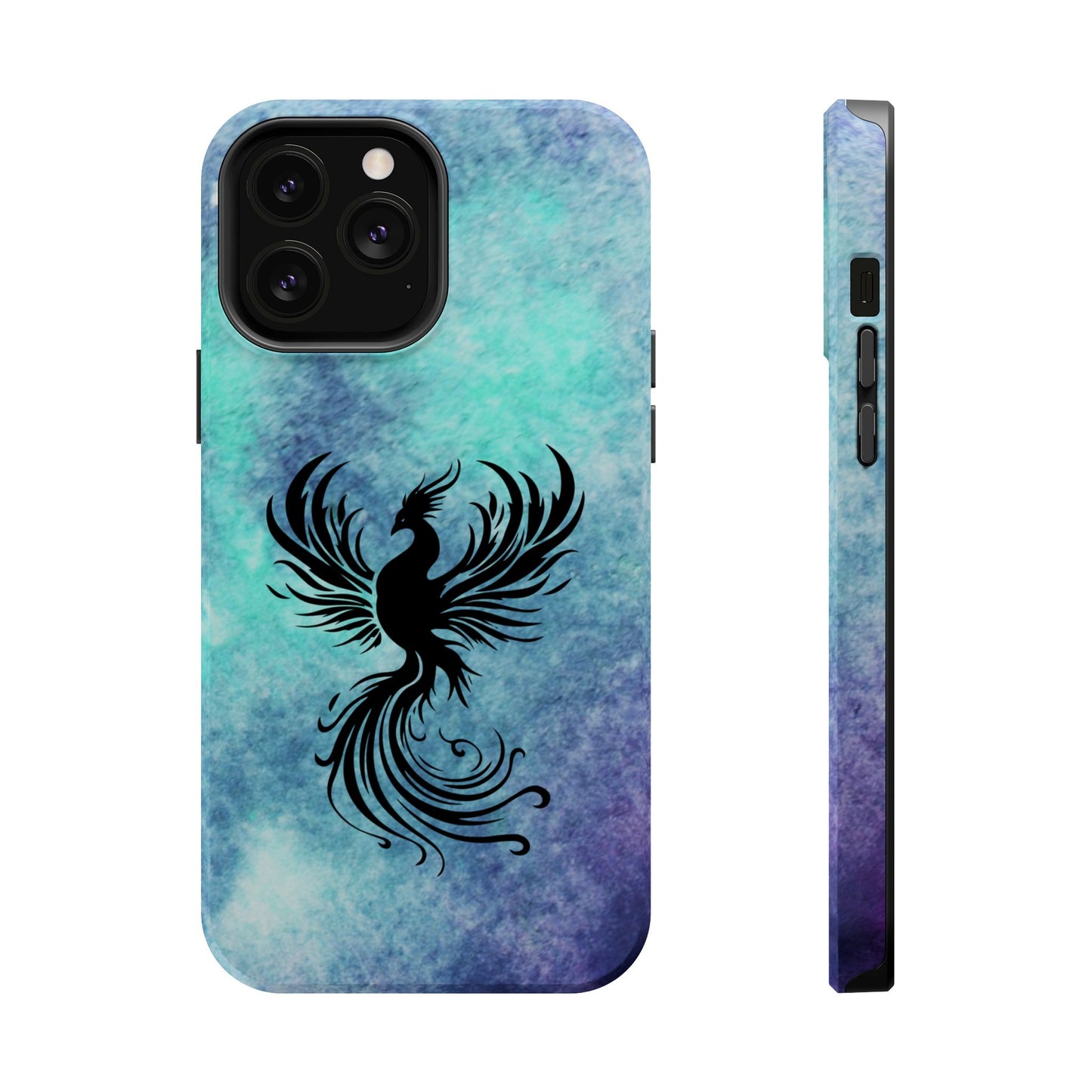 Phoenix Silhouette Over Teal Nebula MagSafe® Compatible Tough Case for iPhone