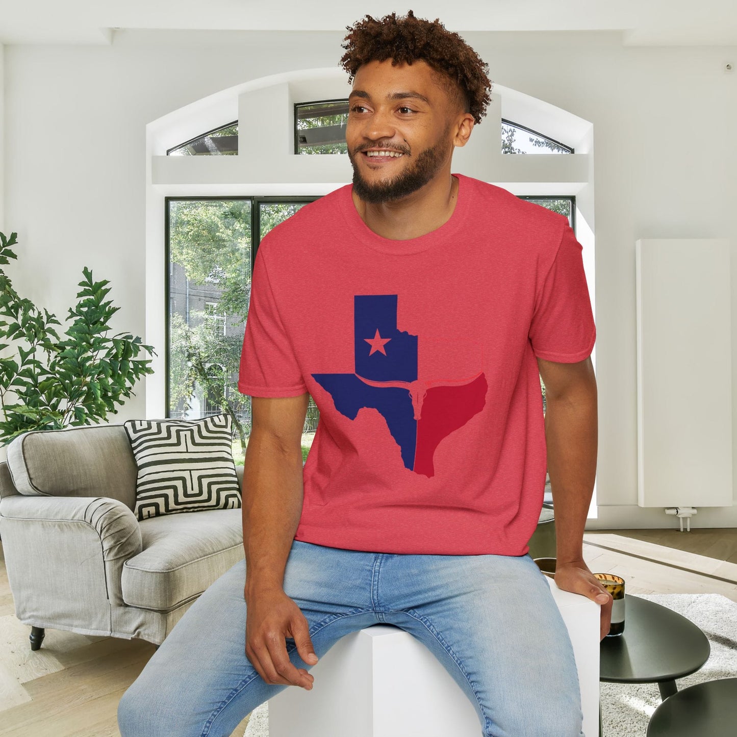 Texas Flag w/Longhorn Adult T-shirt