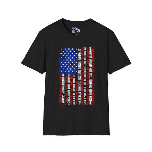 American Flag w/States (Vertical) Adult Tshirt