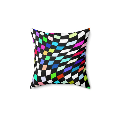 Warped Colorful Checkered Throw Pillow