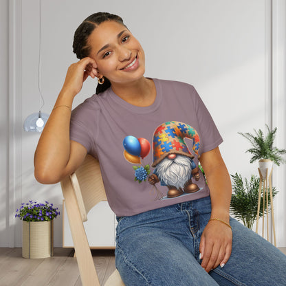 Autism Awarness Gnome w/Balloons Adult T-shirt
