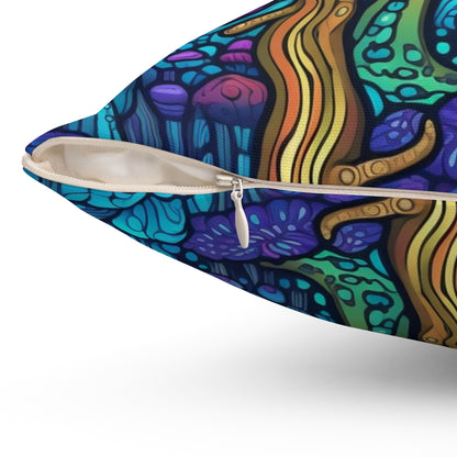 Trippy Purple Mushrooms Throw Pillow