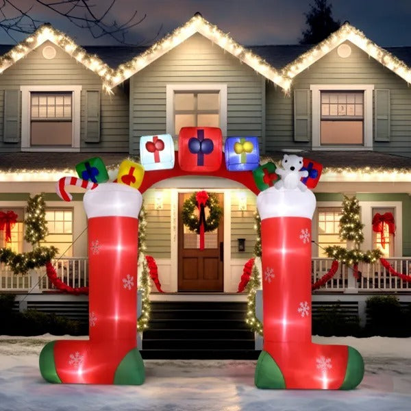 Christmas Stocking Arch 9ft Inflatable with LED Lights
