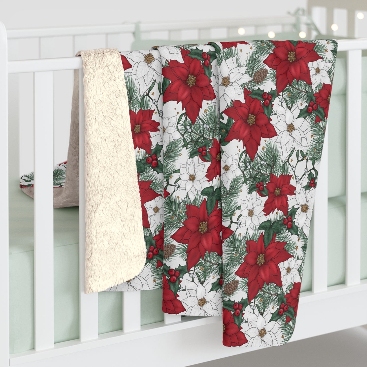 Winter Poinsettia Garden Fleece Blanket