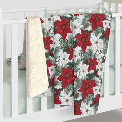 Winter Poinsettia Garden Fleece Blanket