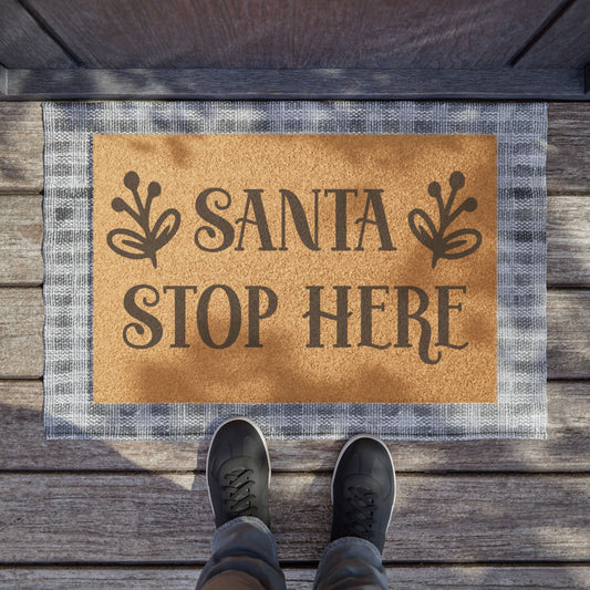 Santa Stop Here Coconut Fiber Doormat