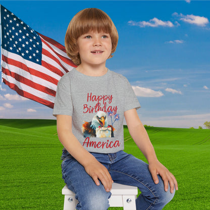 Happy Birthday America (Eagle Eating Cake) Heavy Cotton™ Toddler T-shirt