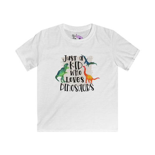 Just A Kid Who Loves Dinosaurs Kids Softstyle Tee