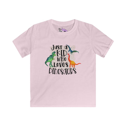 Just A Kid Who Loves Dinosaurs Kids Softstyle Tee