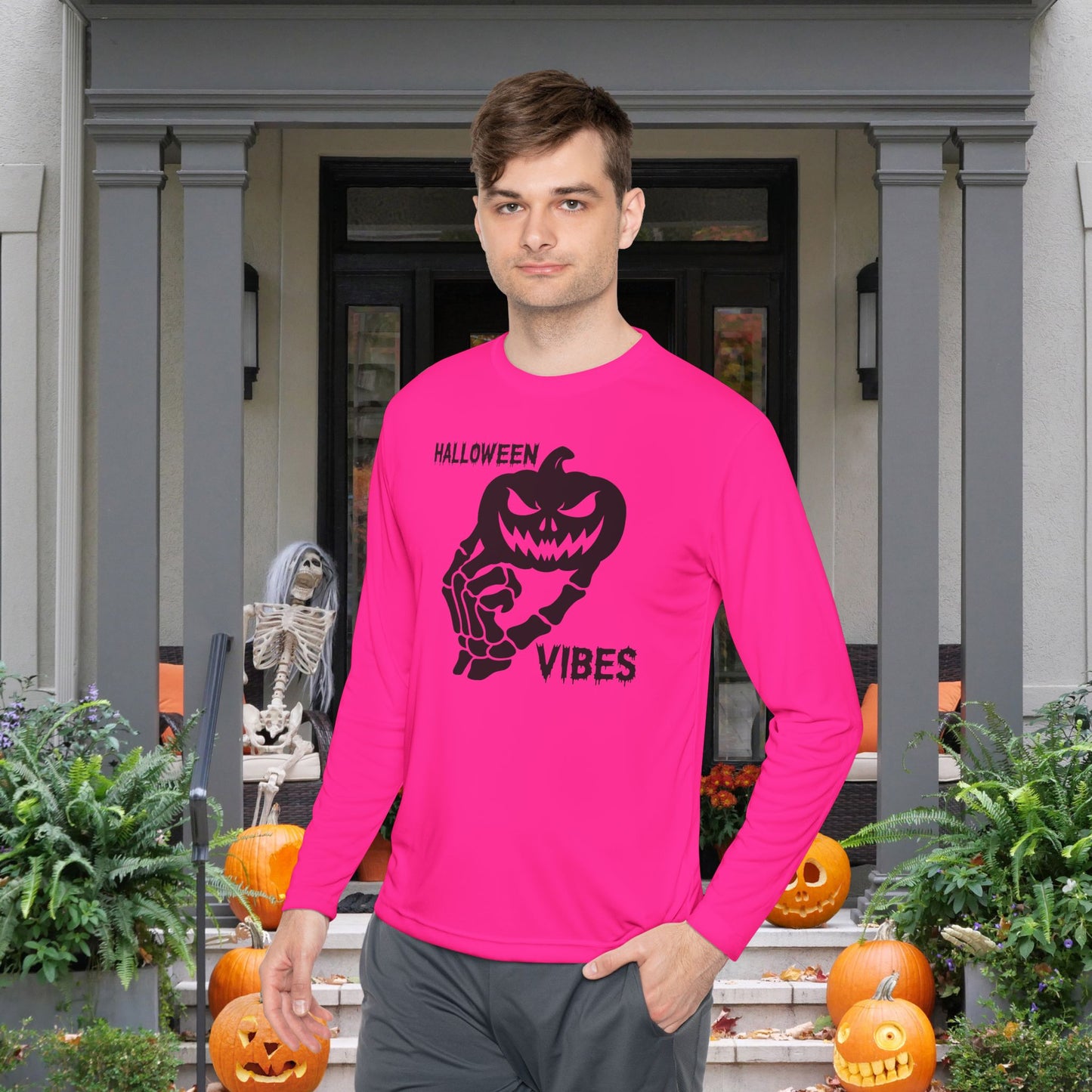 Pumpkin Halloween Vibes Adult Long Sleeve Tee