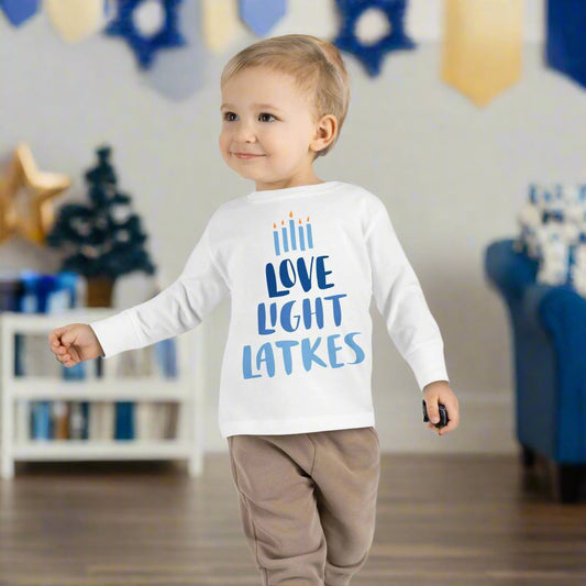 Hanukkah Love Light Latkes Toddler Long Sleeve Tee