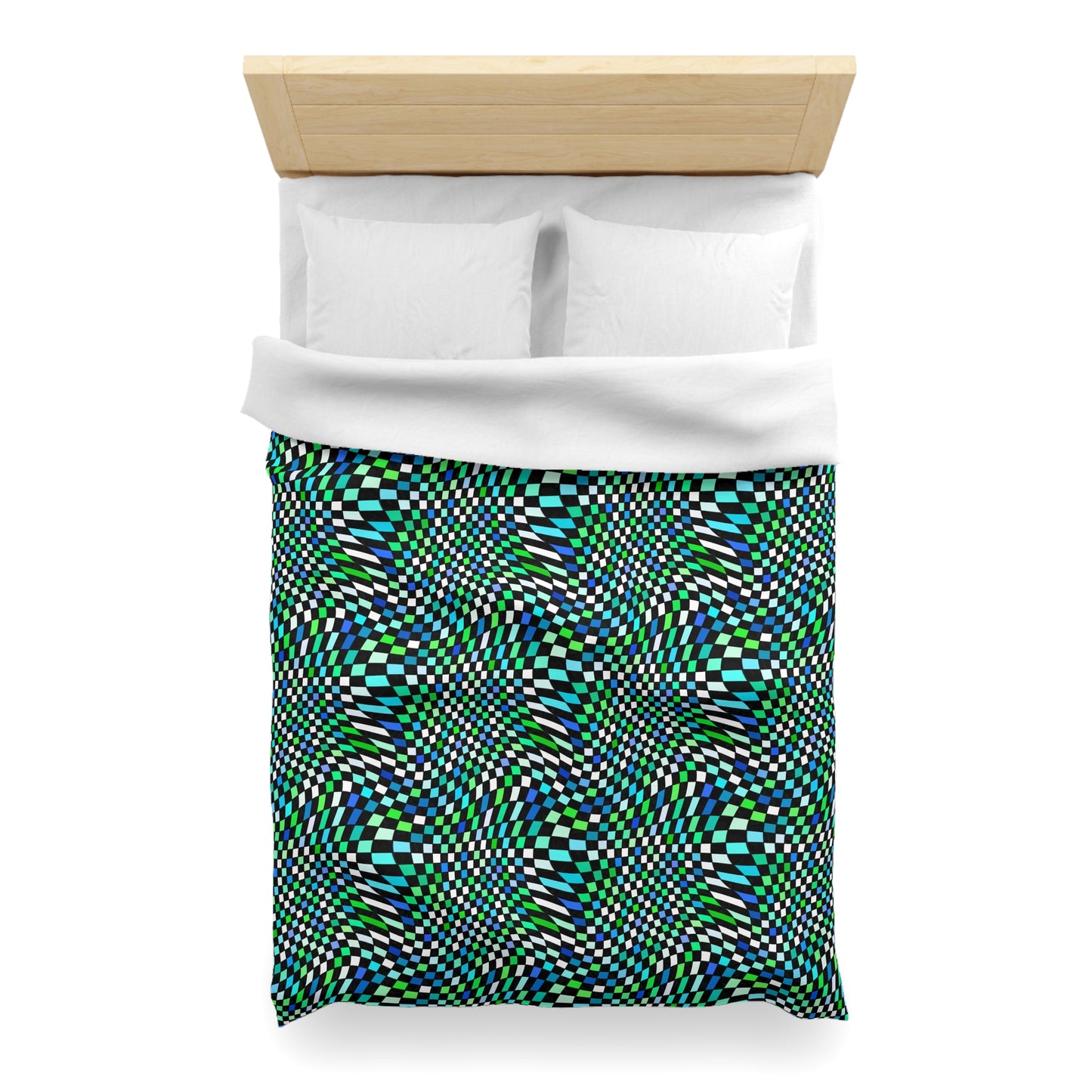 Warped Green Checkered Microfiber Duvet Cover