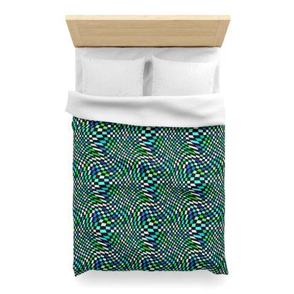 Warped Green Checkered Microfiber Duvet Cover