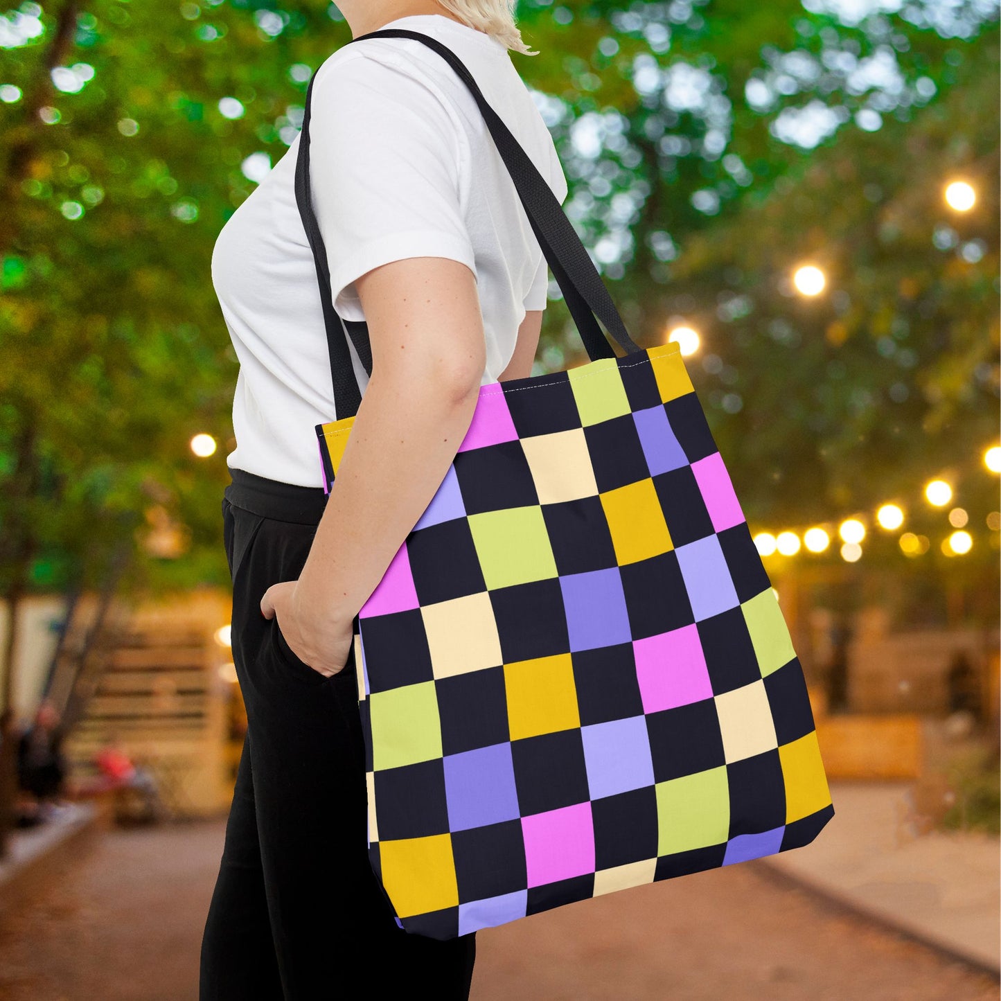 Joyful Checkerboard Canvas Tote Bag