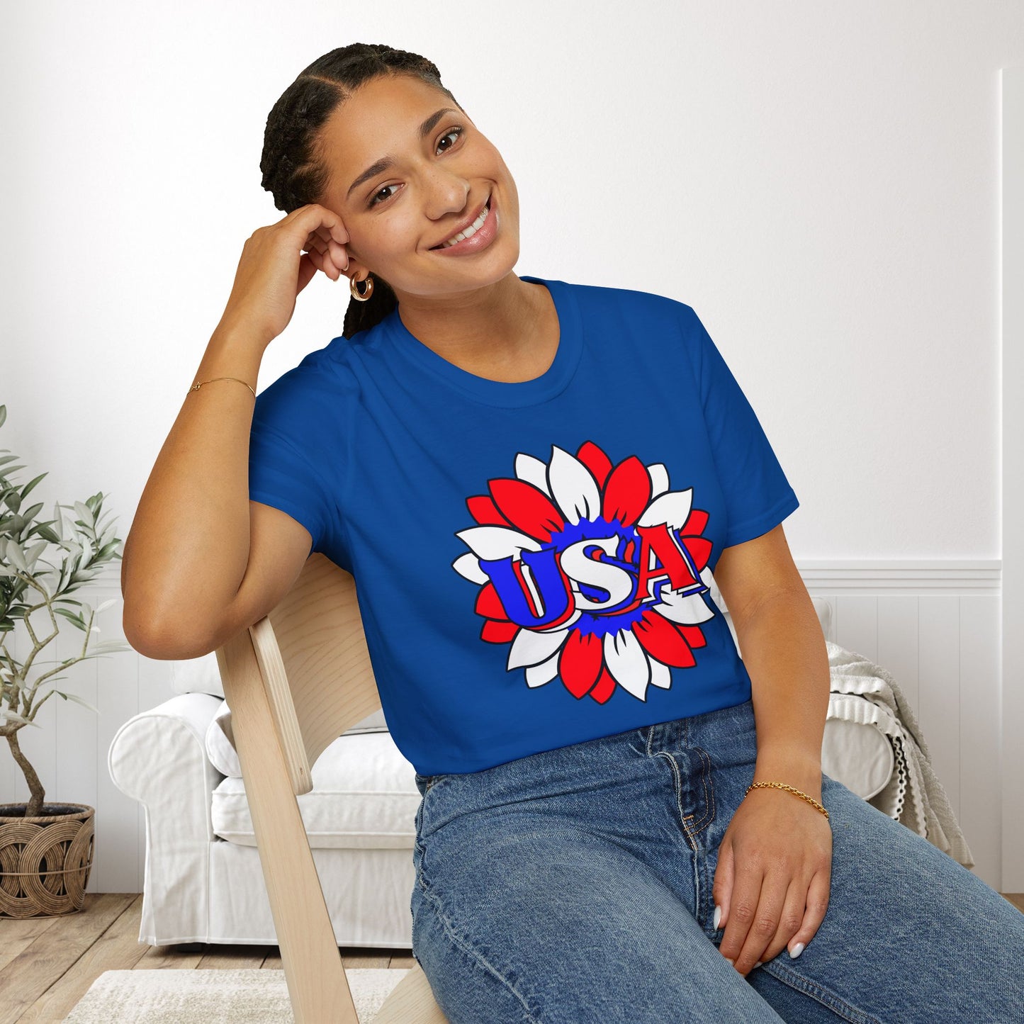 USA Red, White, and Blue Sunflower 2 Adult T-shirt