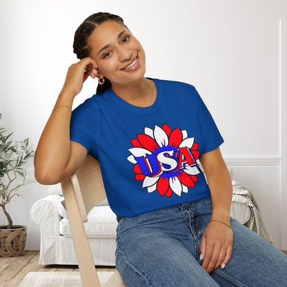 USA Red, White, and Blue Sunflower 2 Adult T-shirt