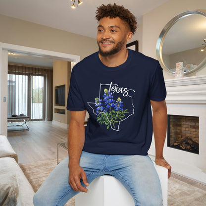 Texas Bluebonnets Outline Adult T-shirt