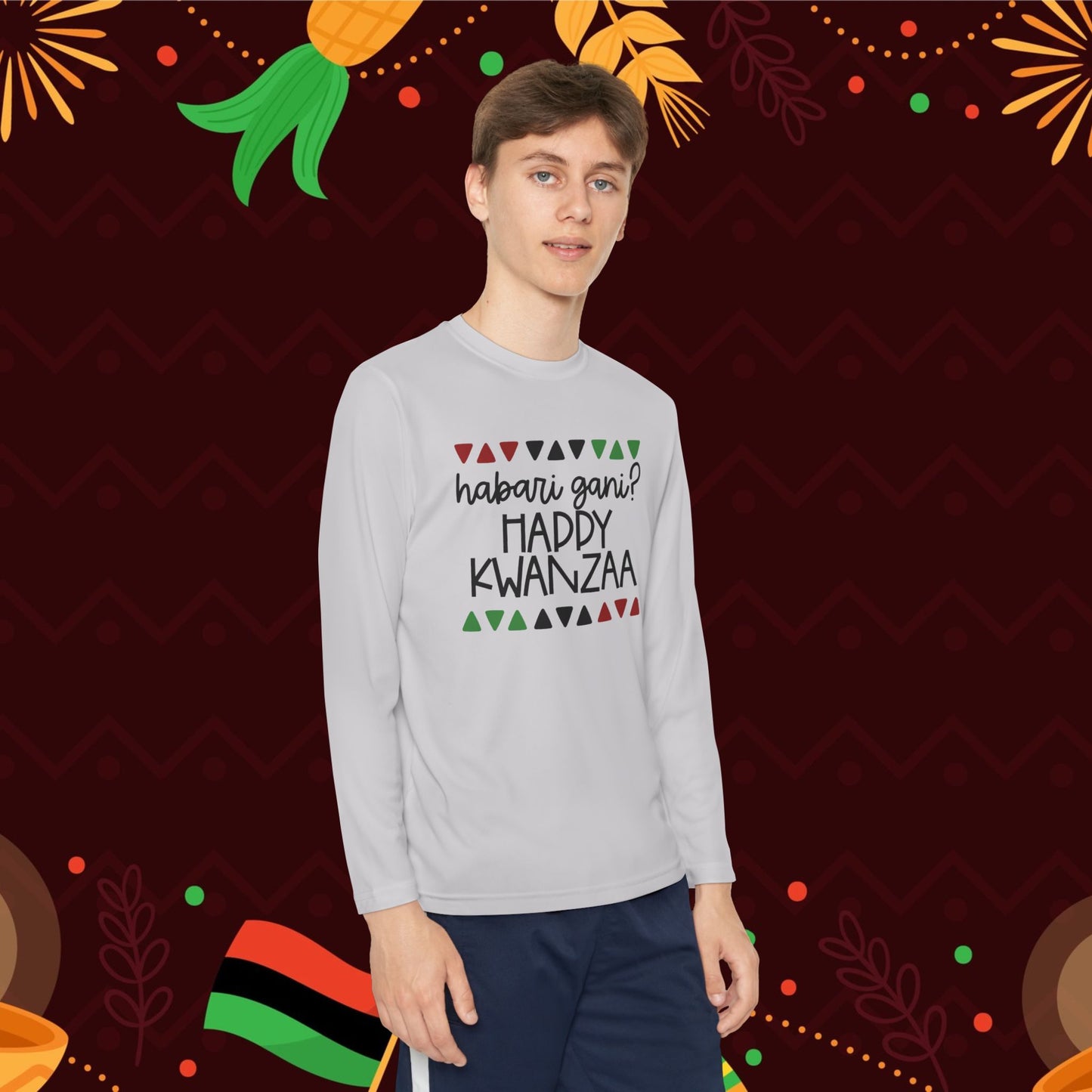 Habari Gani? Happy Kwanzaa Youth Long Sleeve Tee