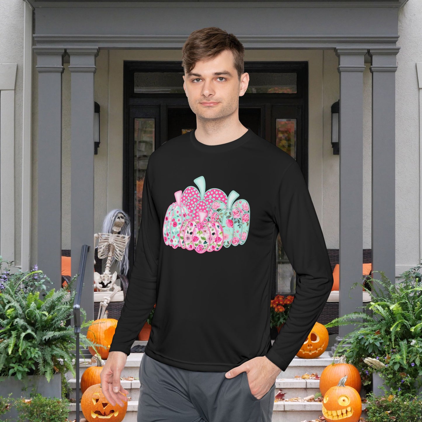 Floral Pumpkins Adult Long Sleeve Tee