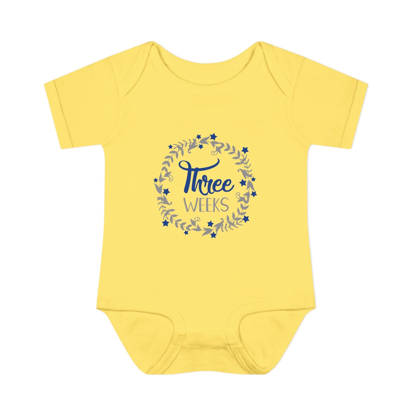 Blue Milestone Wreath Onesie-Three Weeks