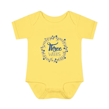 Blue Milestone Wreath Onesie-Three Weeks