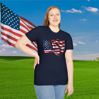 Waving American Flag Adult T-Shirt