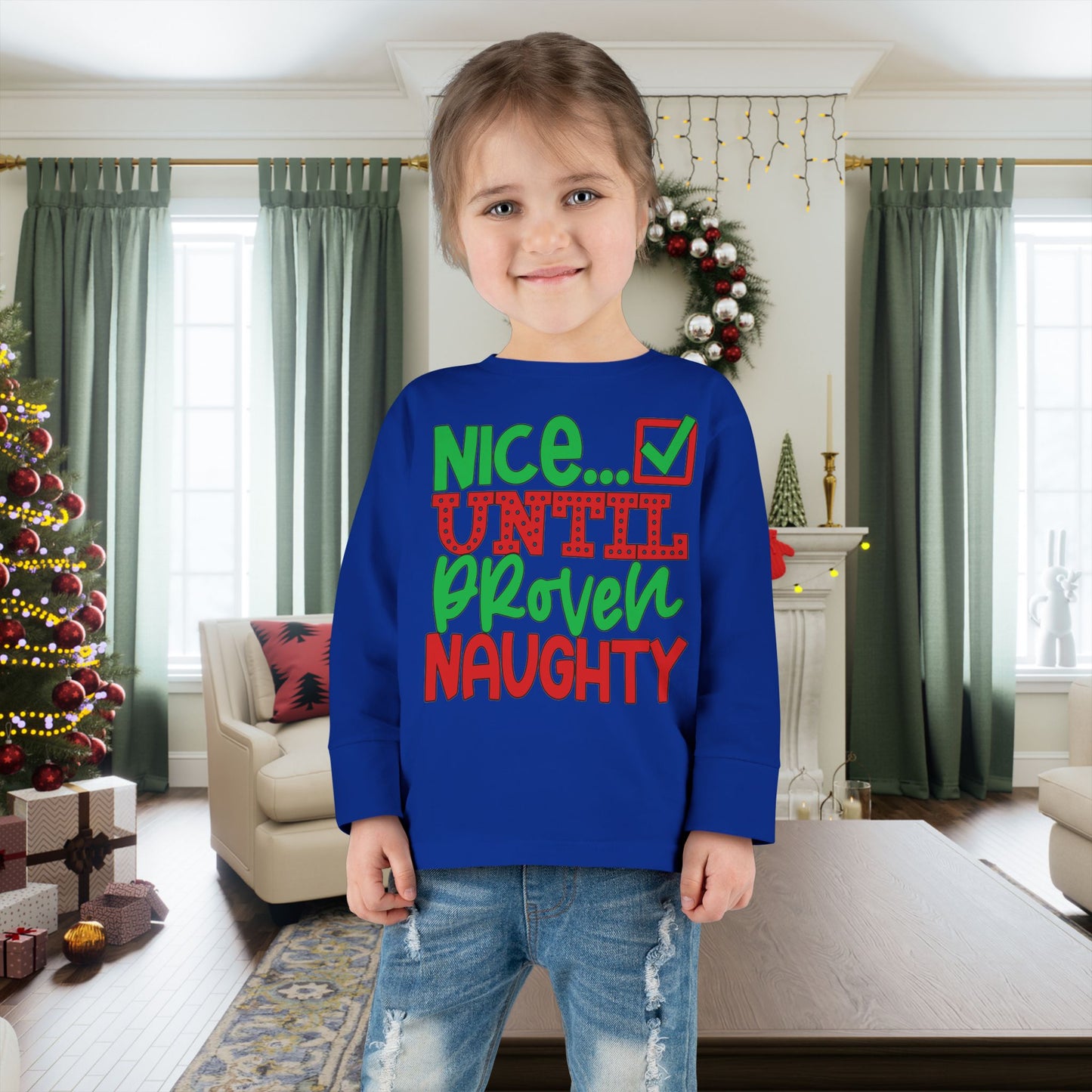 Nice Until Proven Naughty 2 Toddler Long Sleeve Tee
