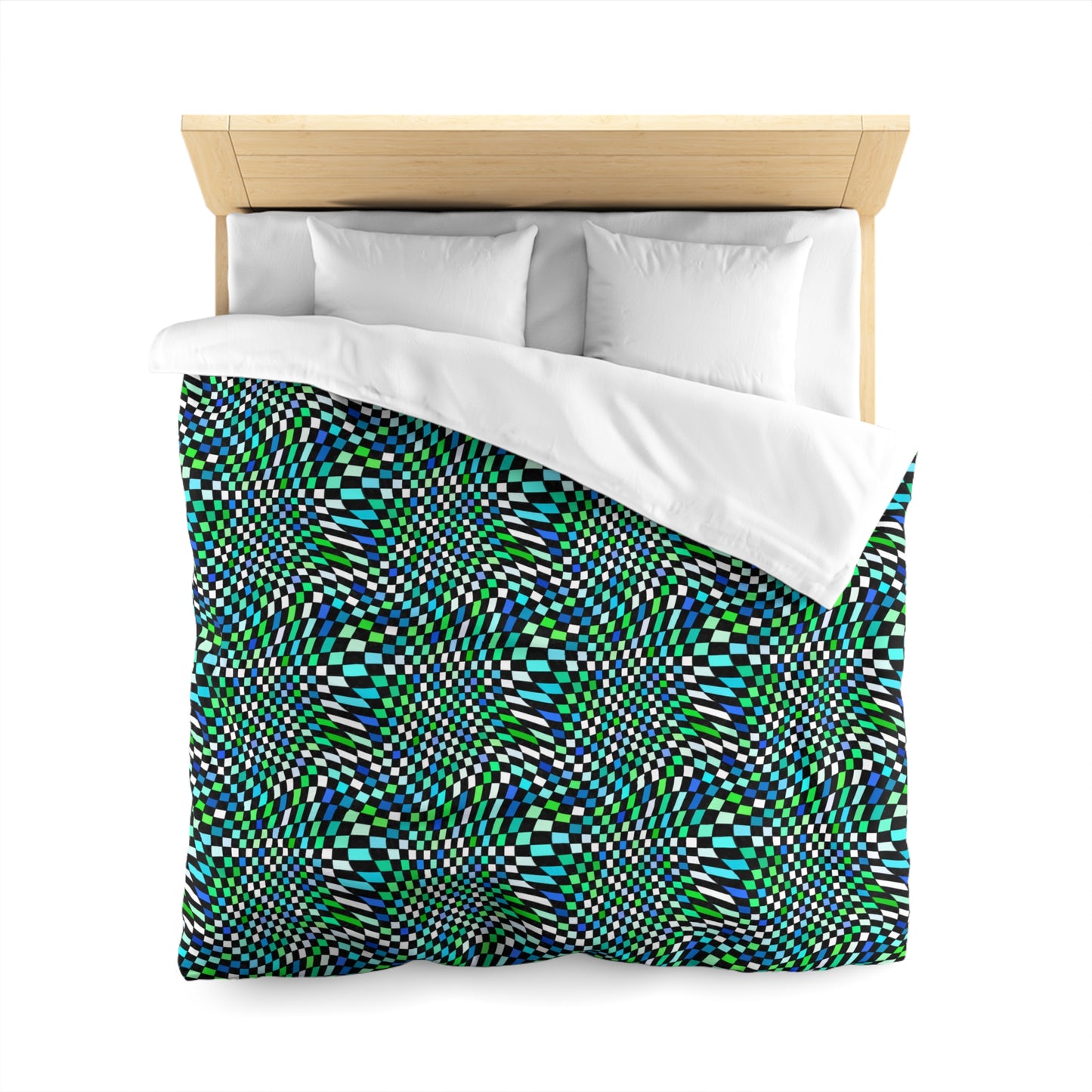 Warped Green Checkered Microfiber Duvet Cover