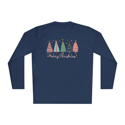 Merry Christmas Trees & Stars Adult Long Sleeve Tee