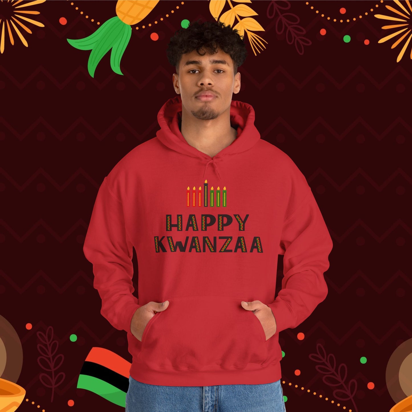Happy Kwanzaa (Kinara) Adult Heavy Blend™ Hoodie