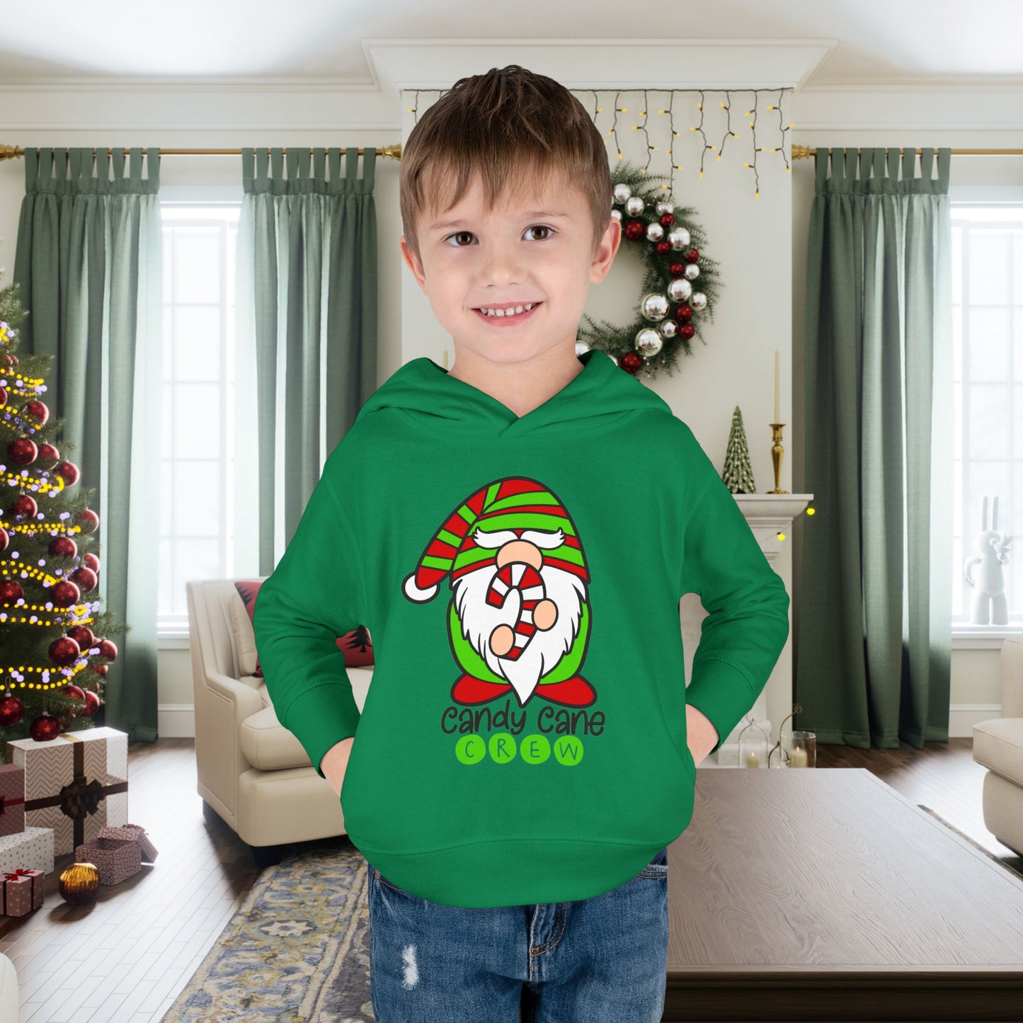 Candy Cane Crew Gnome Toddler Pullover Fleece Hoodie