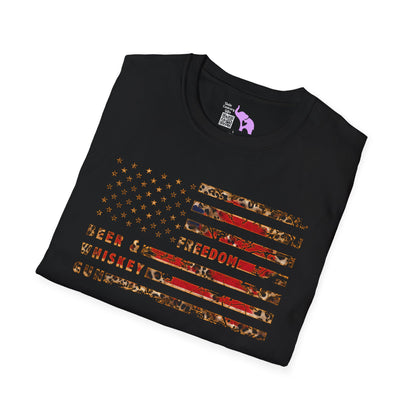 Freedom, Beer & Whiskey, Guns American Flag Adult T-shirt