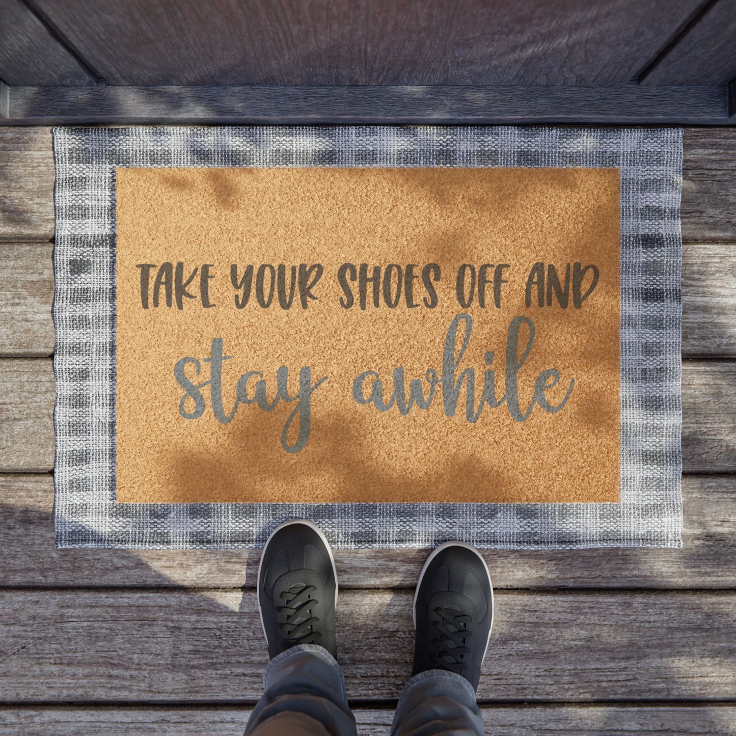 Take Your Shoes Off And Stay Awhile Coconut Fiber Doormat