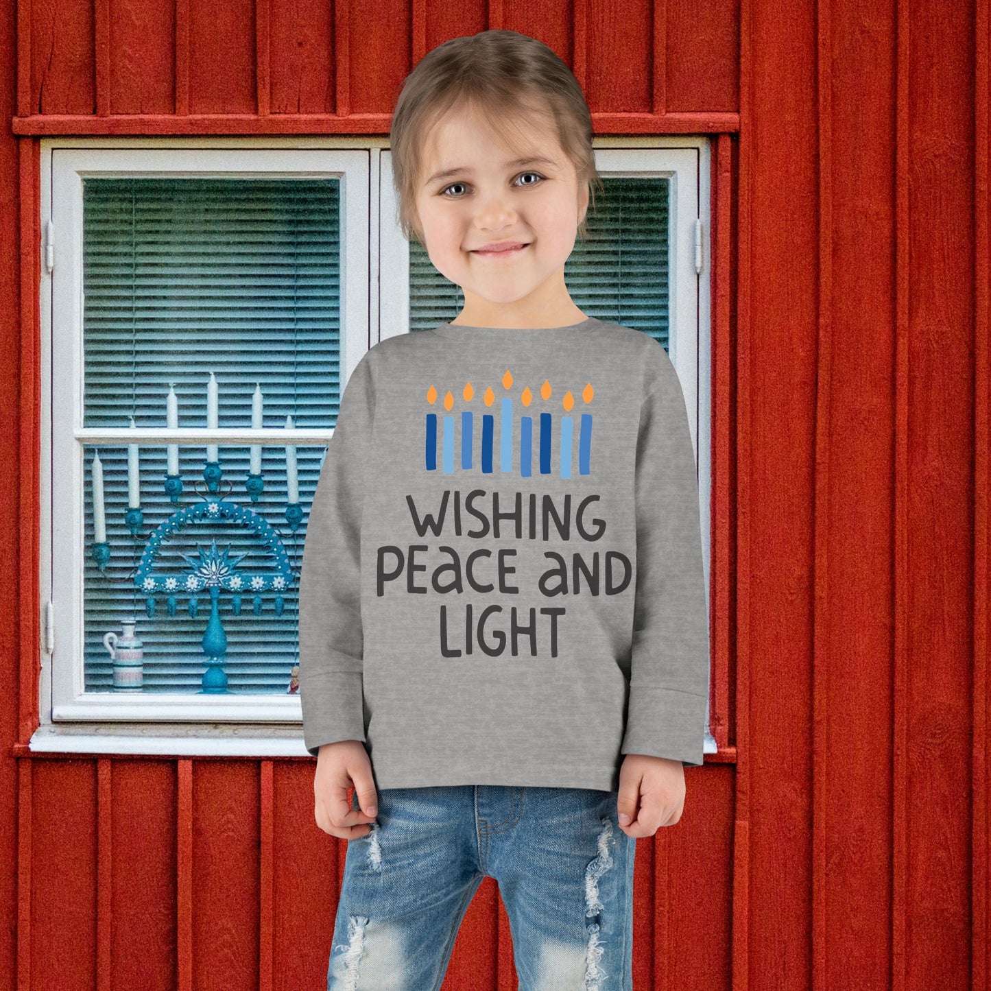 Hanukkah Wishing Peace & Light Toddler Long Sleeve Tee