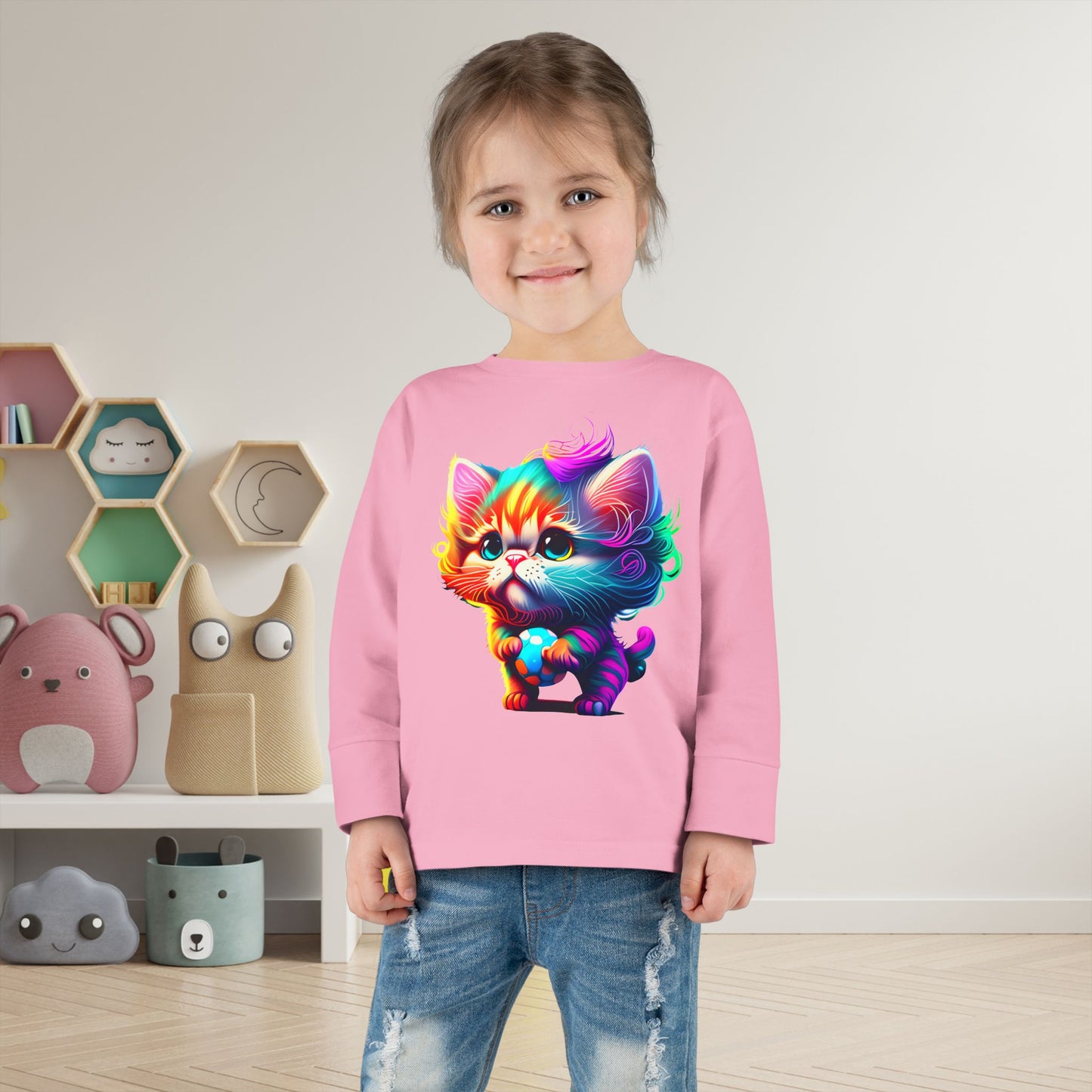 Cute Colorful Kitten Toddler Long Sleeve Tee