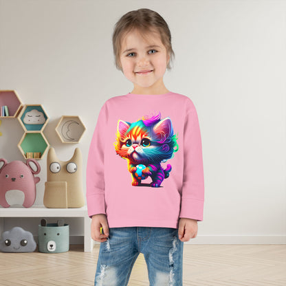 Cute Colorful Kitten Toddler Long Sleeve Tee