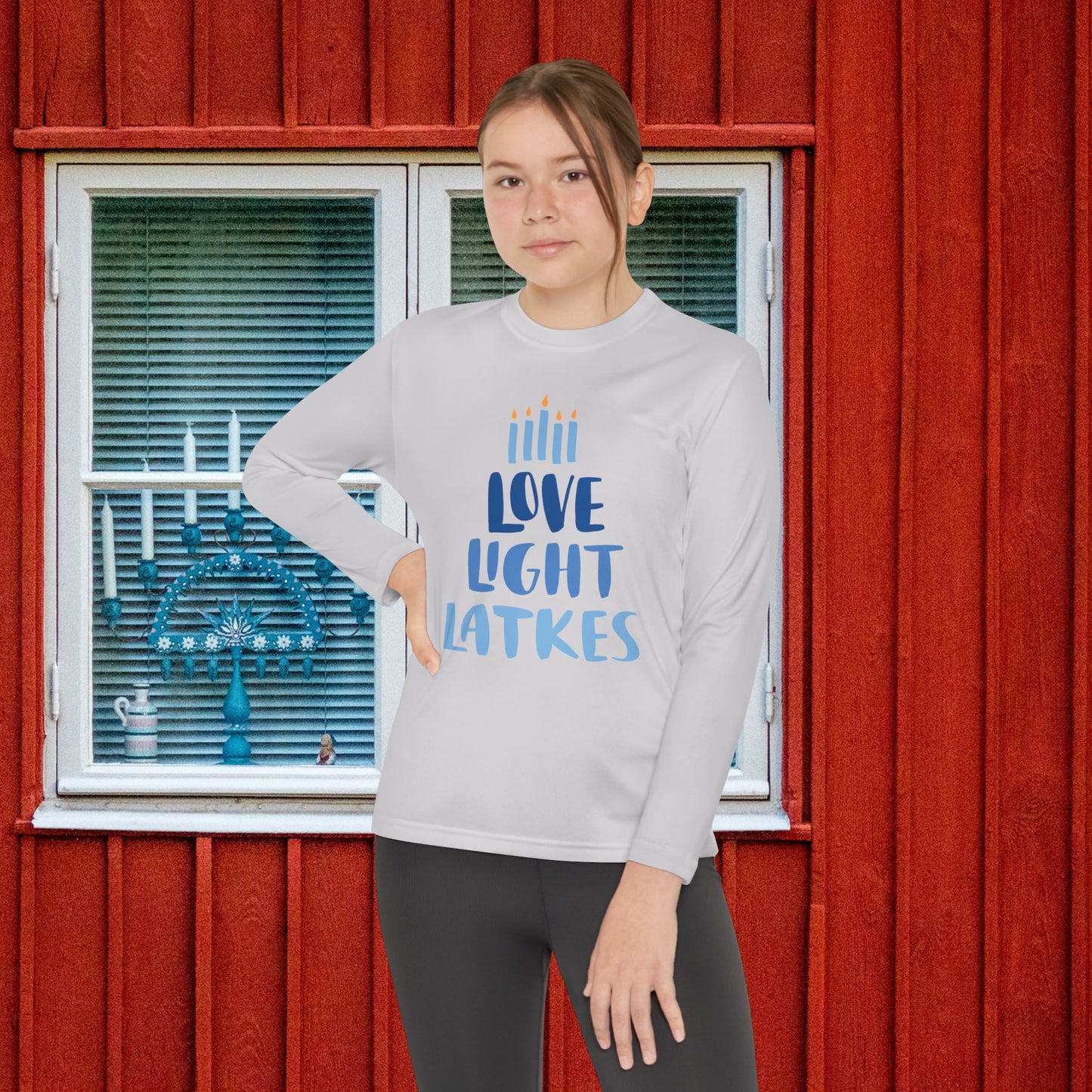 Hanukkah Love Light Latkes Youth Long Sleeve Tee