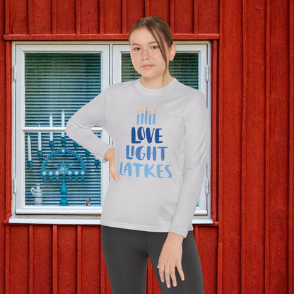 Hanukkah Love Light Latkes Youth Long Sleeve Tee