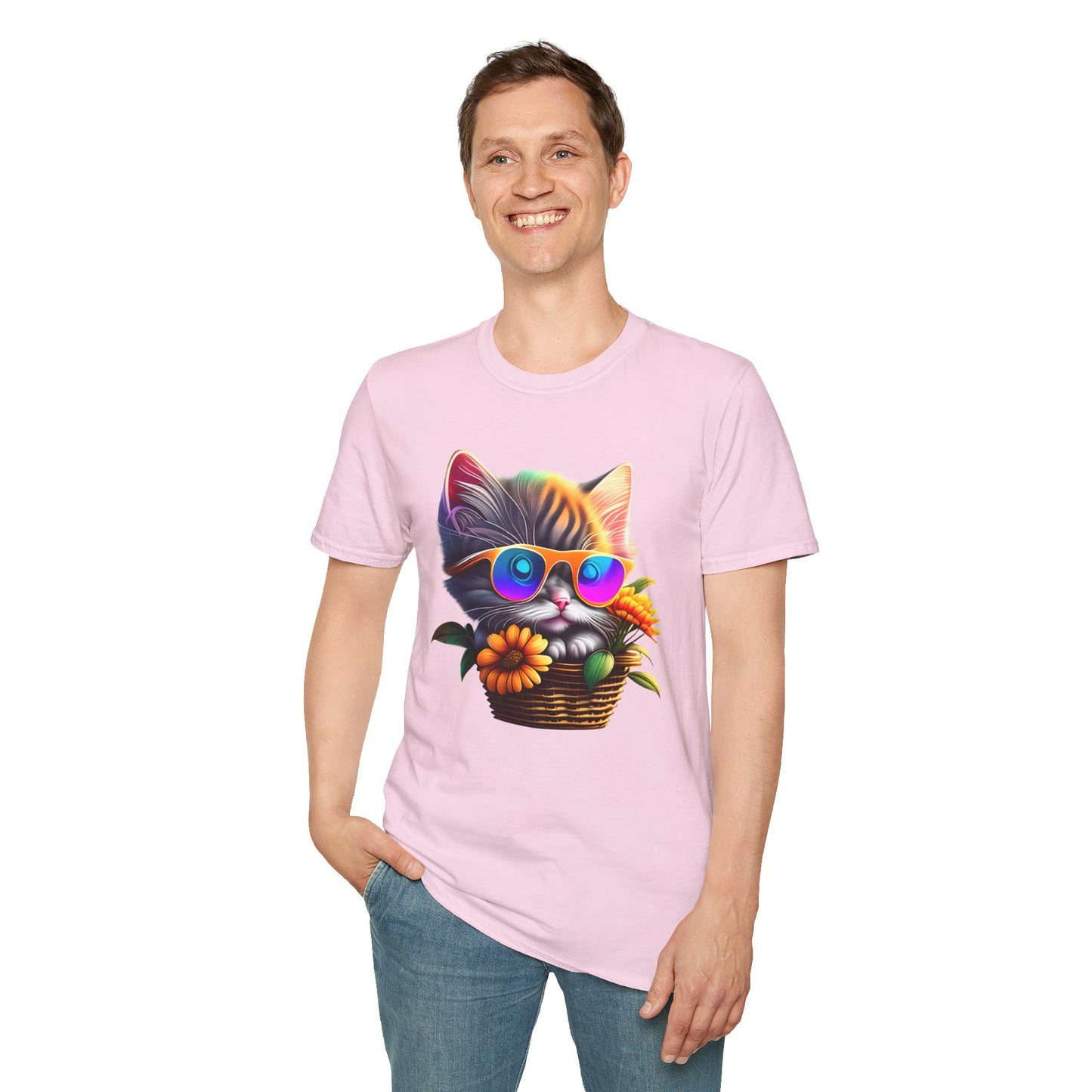 Cool Colorful Kitten in Flowers T-shirt