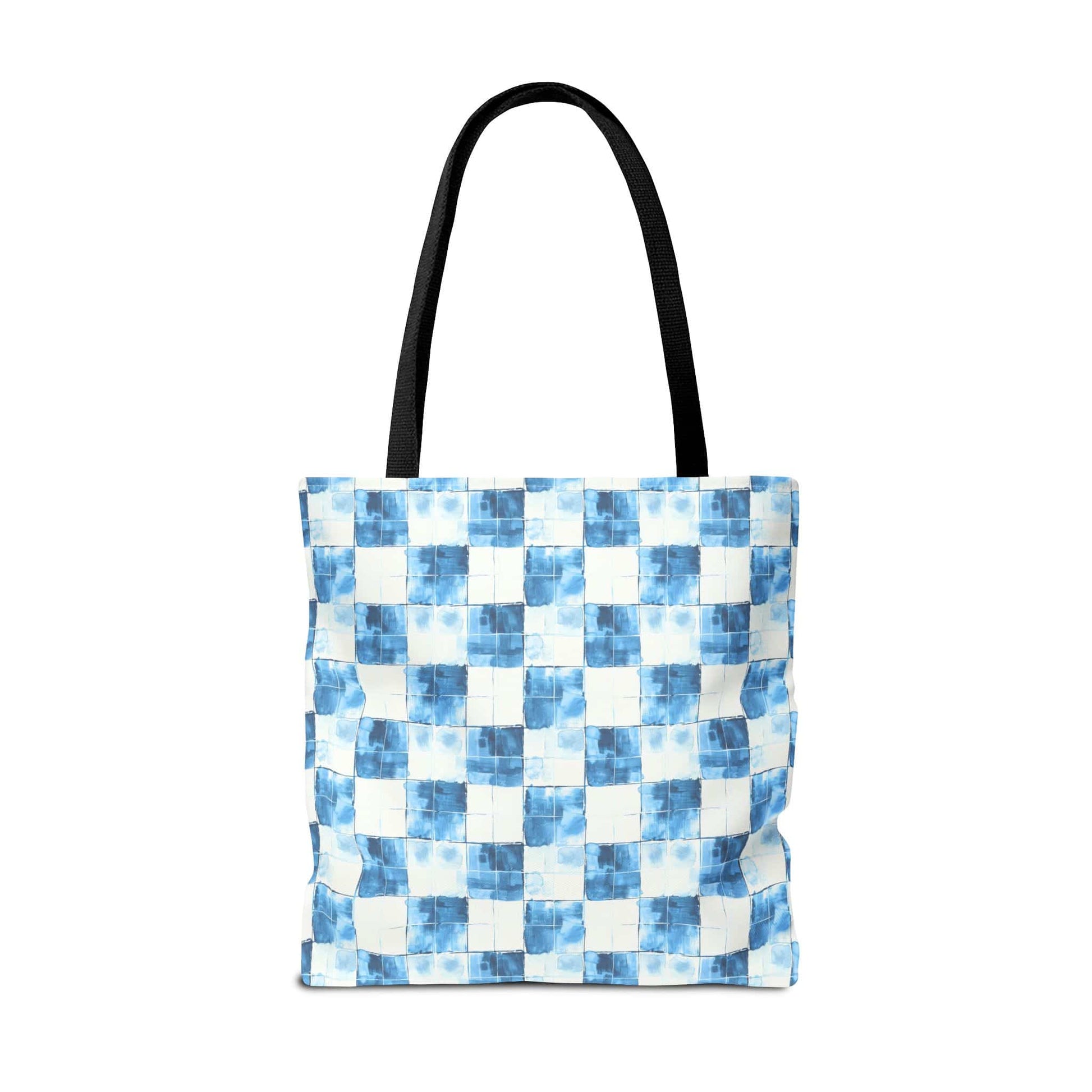 Cozy Blue Checkered Canvas Tote Bag