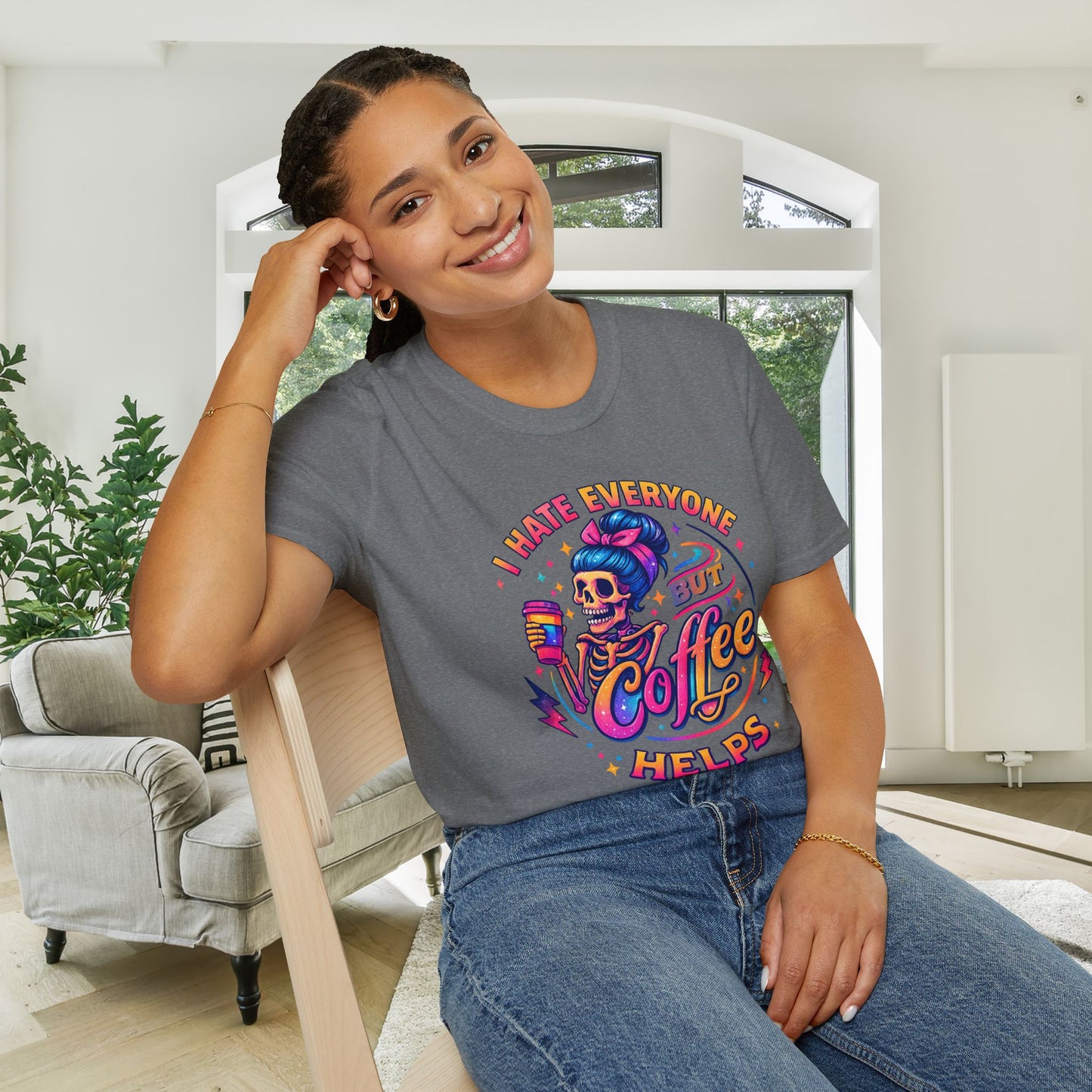 I Hate Everyone But Coffee Helps Adult T-shirt