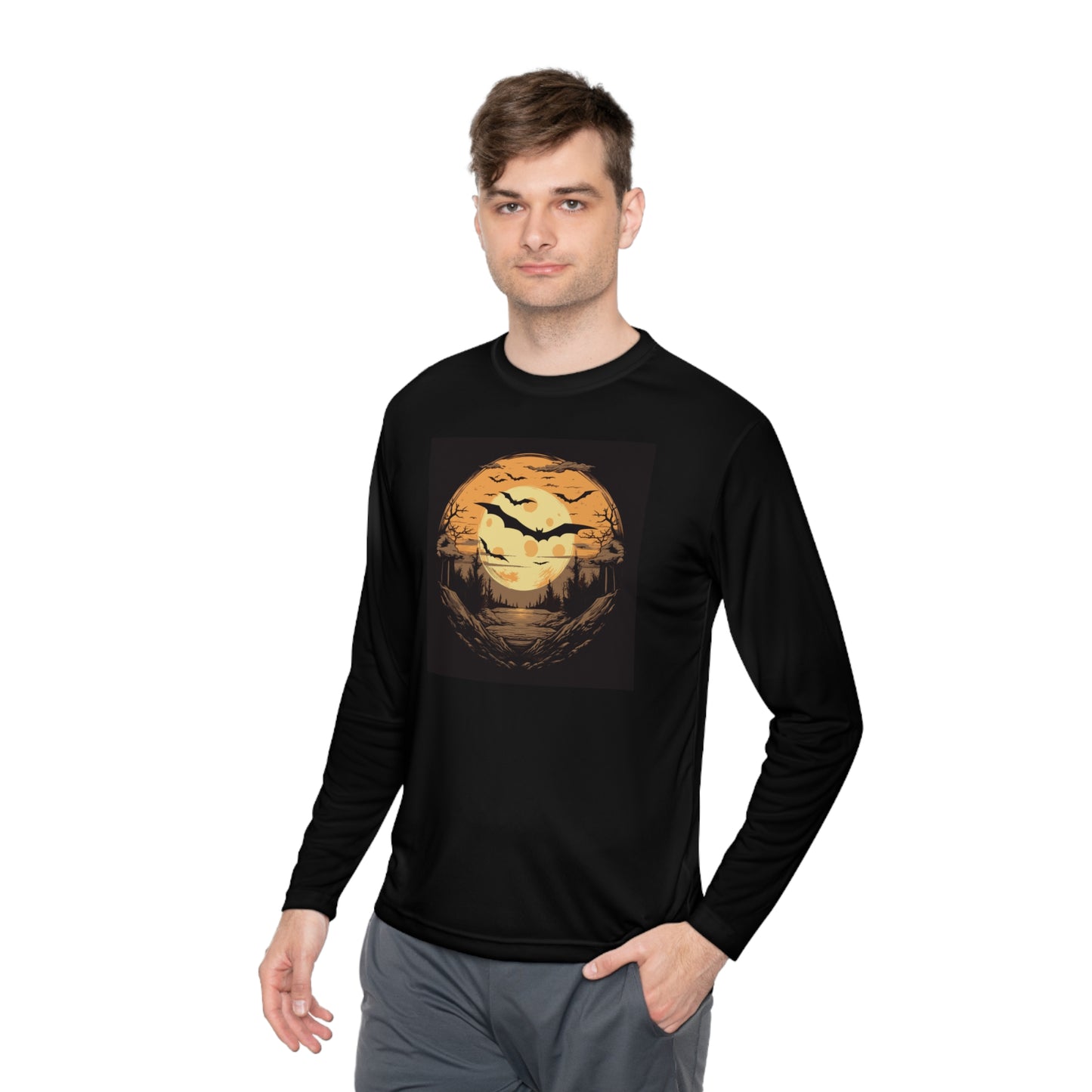 Creepy Bats Over Moon 1 Adult Long Sleeve Tee