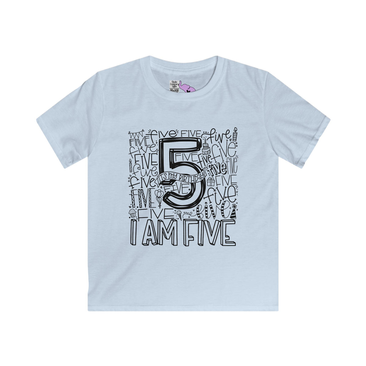 I Am Five Typography Youth Softstyle Tee