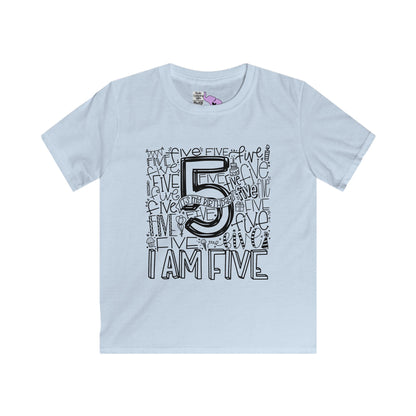 I Am Five Typography Youth Softstyle Tee