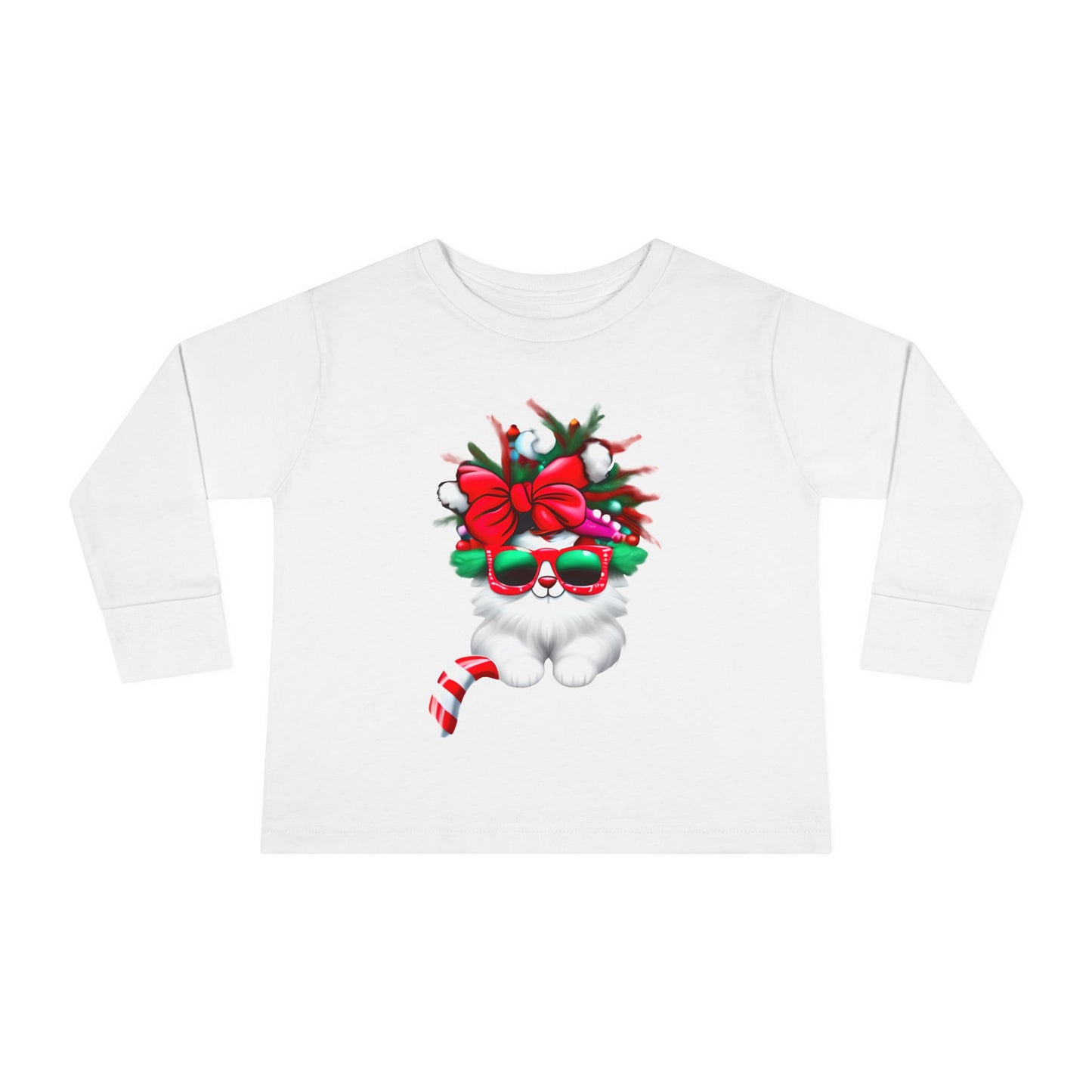 White Candy Cane Kitten Toddler Long Sleeve Tee