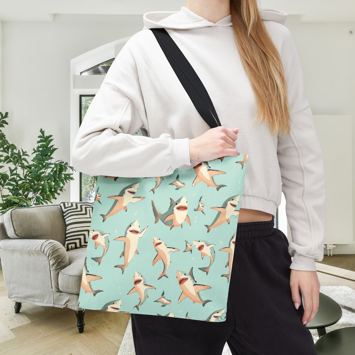 Aquamarine Sharks Canvas Tote Bag